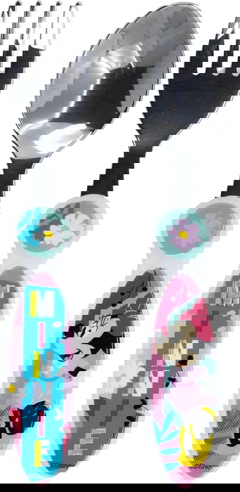 Licensing Juego de Cubiertos 2 Piezas Elípticos Metálicos Minnie Mouse CZ11405 Acero Inoxidable Disney Oficial Niños