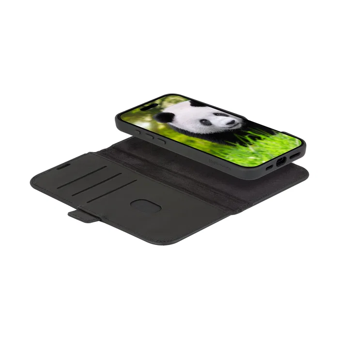 dbramante1928 Lynge Funda Folio con Magsafe para iPhone 16, 15.5 cm (6.1"), Cuero Negro - Bolsillo para Tarjetas y Cierre Magnético