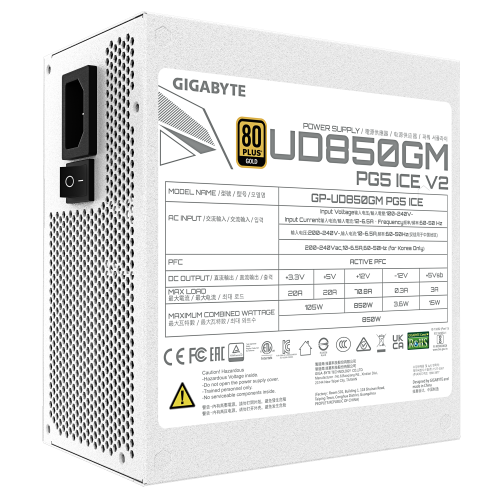 Gigabyte UD850GM PG5 V2 ICE 850 W 80 PLUS Gold Blanco
