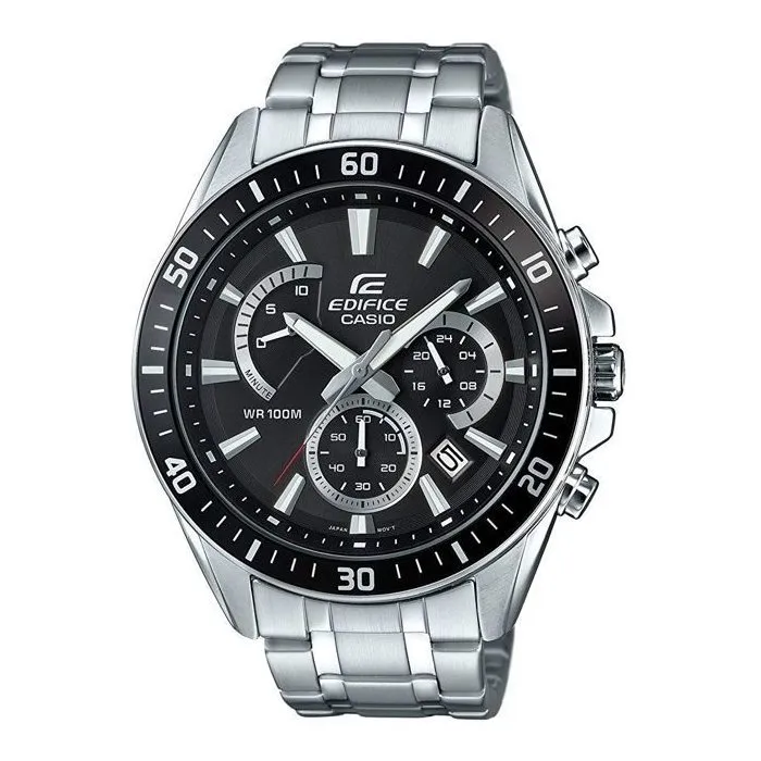 Casio Edifice EFR-552D-1AVUEF Reloj Hombre Cuarzo Acero Brazalete Plata Dial Negro Cronómetro 10 ATM