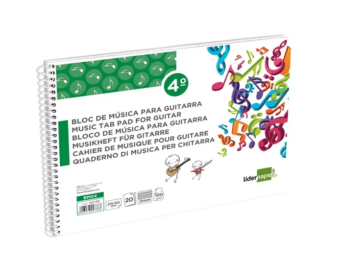Liderpapel Bloc de Música para Guitarra Hexagrama Cuarto 3 mm 20 Hojas 100 g/m2