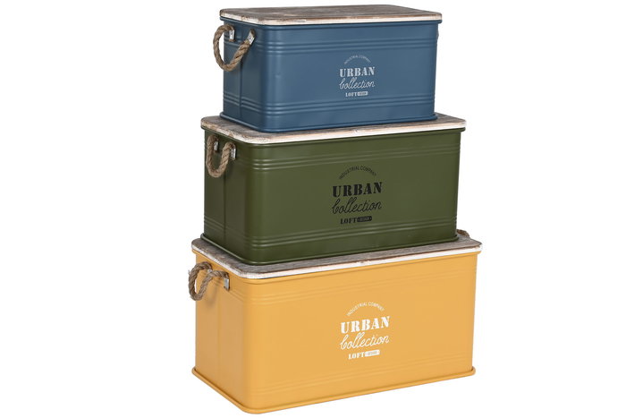 Baul Urban DKD Home Decor Amarillo Azul 36 x 33 x 68 cm Set de 3