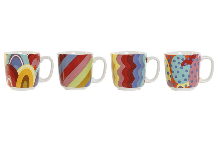 DKD Home Decor Bold 2023 Set de 4 Tazas de Café Multicolor Coral Dolomita Bambú 10 x 10.5 x 13 cm (180 ml)