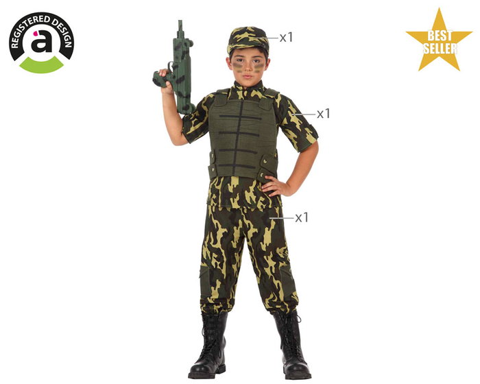 Disfraz de Soldado Militar Camuflaje Infantil Niños 7-9 Años, 3 Piezas Verde Disfraz de Soldado Militar Camuflaje Infantil Niños 7-9 Años, 3 Piezas Verde