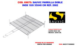 SAUVIC Parrilla Doble Inox 18/8 35x40 cm