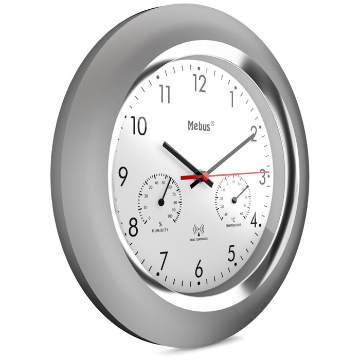Mebus Reloj de pared con control por radio, termómetro e higrómetro Mebus Reloj de pared con control por radio, termómetro e higrómetro