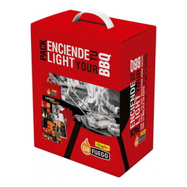 Flower Pack Enciende tu Barbacoa Ok Fuego - Kit de Encendido con Carbón Vegetal 2.5 kg, Pastillas, Cerillas, Limpiador y Guantes para Barbacoa, Chimenea, Estufa