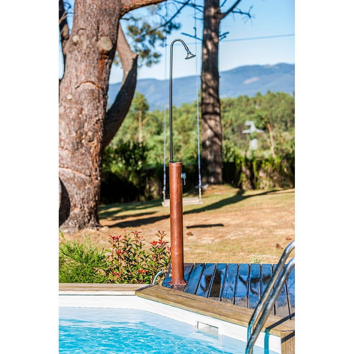 Gre Ducha de jardín solar con acumulador de agua 9 L aspecto madera Ø11 x 220 cm