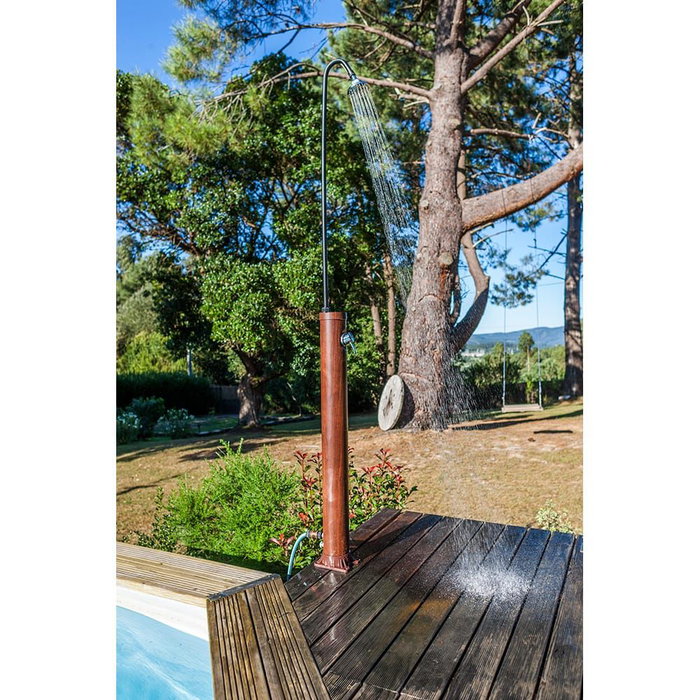 Gre Ducha de jardín solar con acumulador de agua 9 L aspecto madera Ø11 x 220 cm