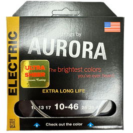 Aurora Strings Cuerdas para Guitarra Eléctrica 10-46 Clearcoat con Recubrimiento Anticorrosivo Tono Brillante y Larga Duración Made in USA