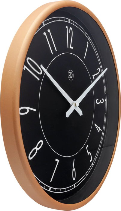 Nextime Reloj de pared 7331 con esfera negra y caja dorada