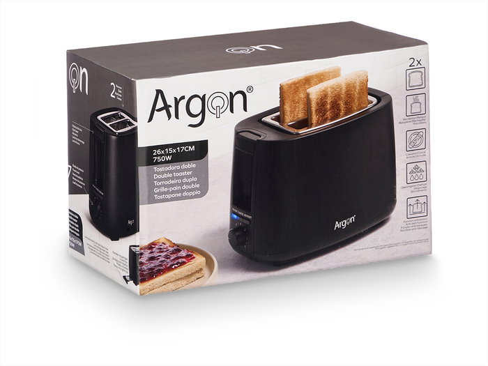 Argon Tostador Doble Negro Mate 750W