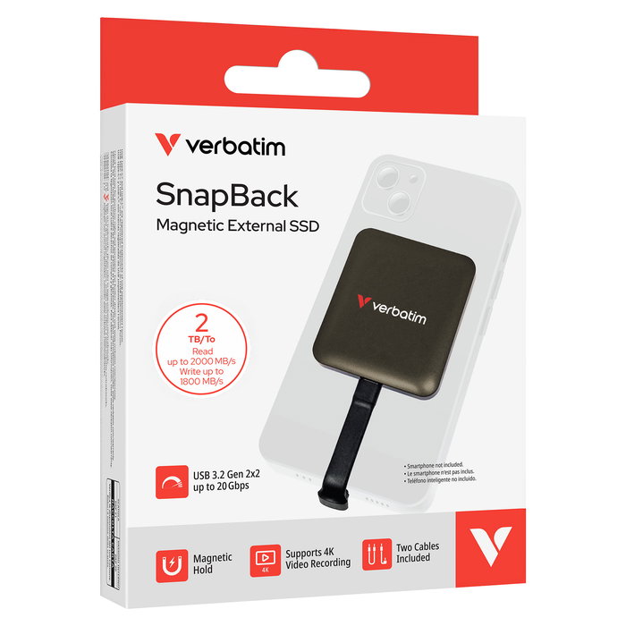 Verbatim SnapBack SSD Externo Portátil 2TB USB Tipo C 3.2 Gen 2x2, Negro, Hasta 2000 MB/s Lectura, 20 Gbit/s, Compatible con Windows, Mac, iOS