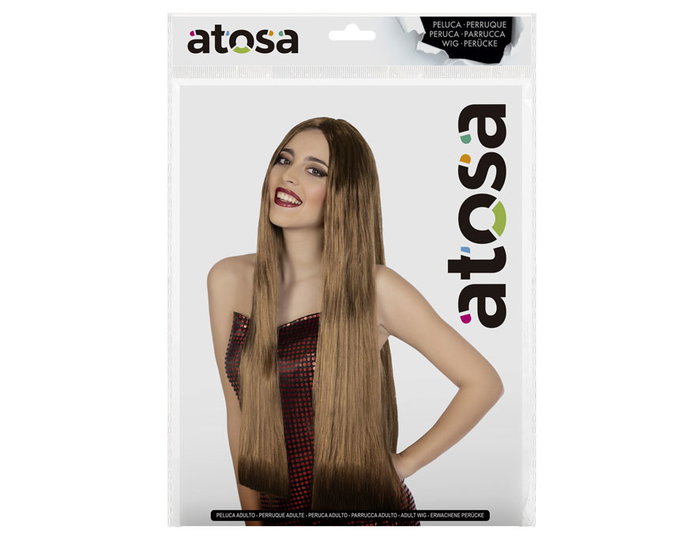 Atosa Peluca Larga Lisa Castaña de 80 cm con Flequillo