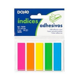 Dohe Índices Reposicionables, 5 Tacos x 25 Marcadores, 12x45 mm, Colores Surtidos Neón