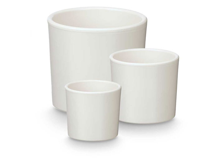 Ibergarden Set de 3 Macetas Cilíndricas de Arcilla, Blanco Mate, Tamaños: 14 cm (P), 17 cm (M), 22 cm (G) - Incluye Medidas Específicas