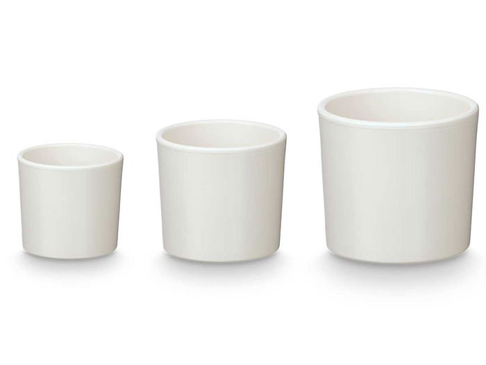 Ibergarden Set de 3 Macetas Cilíndricas de Arcilla, Blanco Mate, Tamaños: 14 cm (P), 17 cm (M), 22 cm (G) - Incluye Medidas Específicas