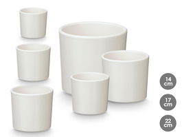Ibergarden Set de 3 Macetas Cilíndricas de Arcilla, Blanco Mate, Tamaños: 14 cm (P), 17 cm (M), 22 cm (G) - Incluye Medidas Específicas