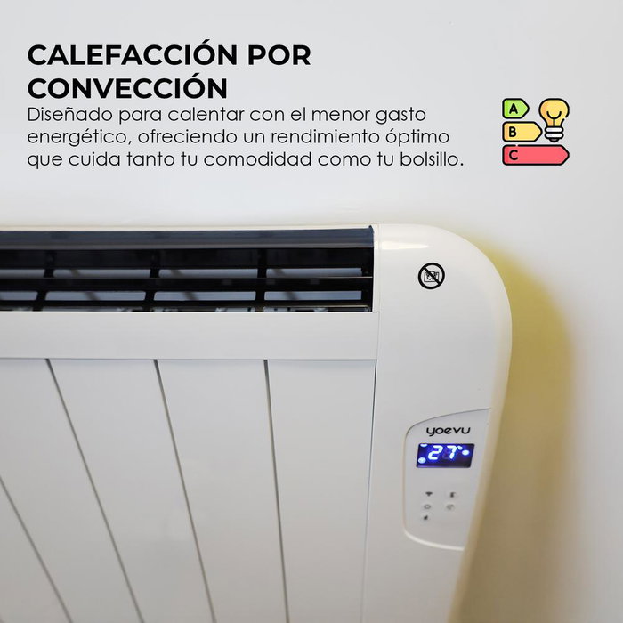 Yoevu - Radiador Eléctrico de Bajo Consumo 6 Potencias, Con WiFi, Alexa, Google Home, Mando a Distancia, Pantalla LED, Diseño de Pared