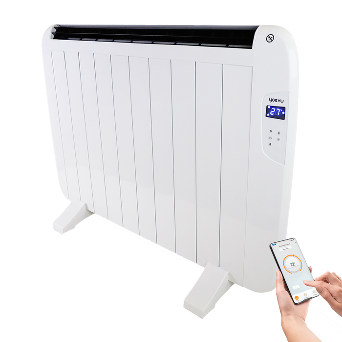 Yoevu - Radiador Eléctrico de Bajo Consumo 6 Potencias, Con WiFi, Alexa, Google Home, Mando a Distancia, Pantalla LED, Diseño de Pared