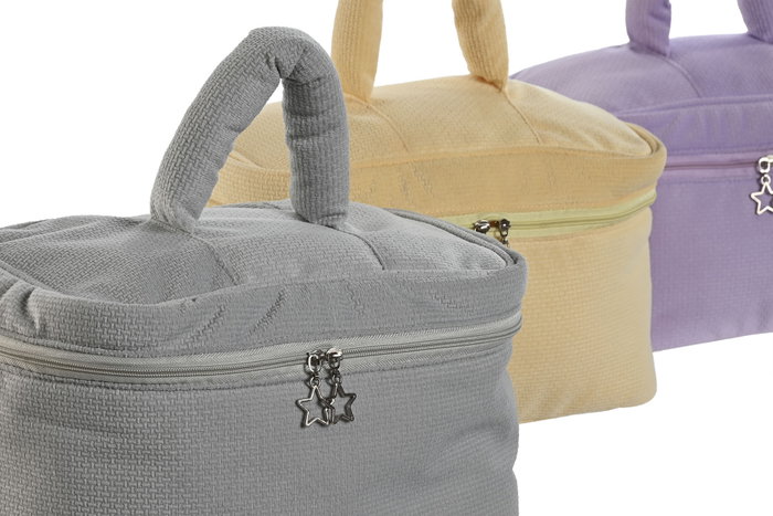 DKD Home Decor Surtido de 3 Neceseres de Poliéster URBAN 24 en Gris, Amarillo y Lila