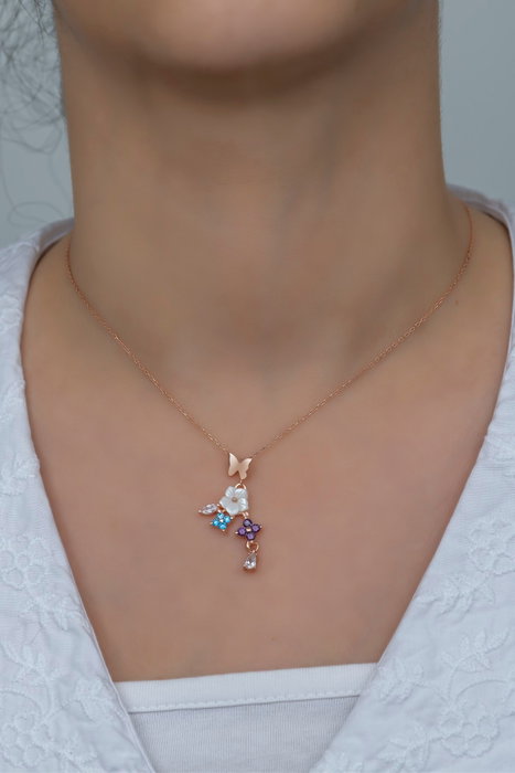 Heliophilia Silver NRZ99361 Conjunto Collar y Pendientes Plata de Ley 925 Baño Oro Rosa con Circonita
