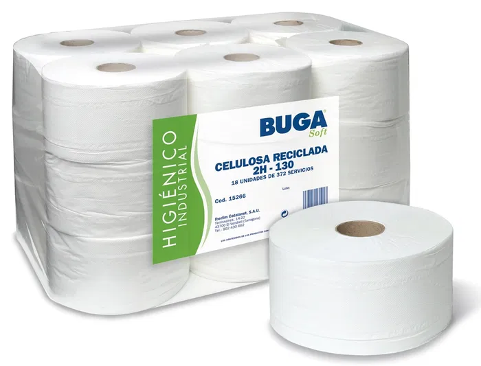 Buga Papel Higienico Industrial Gofrado Reciclado 2 Capas 130 m