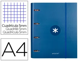 Antartik Carpeta con Recambio A4, 4 Anillas 40mm Redondas, Cuadro 5mm, 90gr, Azul Marino