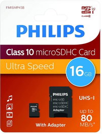 PHILIPS Tarjeta micro sd 16gb clase 10, tarjeta de memoria microsd para moviles, camaras, drones, drones
