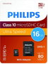 PHILIPS Tarjeta micro sd 16gb clase 10, tarjeta de memoria microsd para moviles, camaras, drones, drones