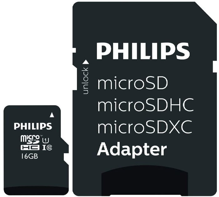 PHILIPS Tarjeta micro sd 16gb clase 10, tarjeta de memoria microsd para moviles, camaras, drones, drones