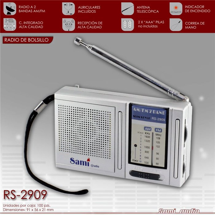 SAMI Radio AM/FM Pequeña Portátil con Funda Protectora y Auricular, Ideal para Viajes y Exteriores