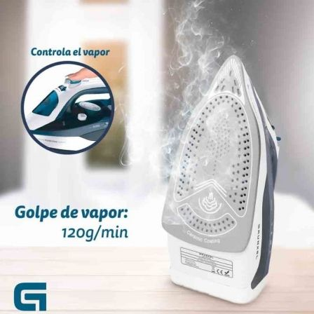 Grunkel Plancha de Vapor PL-2600CE 2600W, Suela Cerámica, Vapor Continuo 20-25 g/min y Ráfaga 120 g/min, Depósito 370 ml, Autolimpieza, Autoapagado y Antical, Color Azul