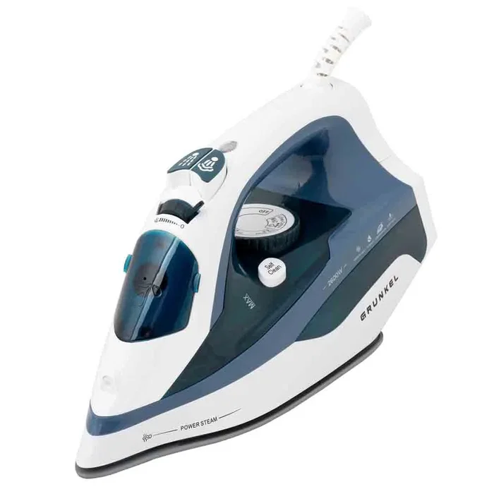 Grunkel PL-2600CE Plancha a Vapor de 2600W, Suela de Cerámica Azul, Ráfaga de Vapor 120g/min, Vapor Continuo 25g/min, Autolimpieza, Antical y Autoapagado