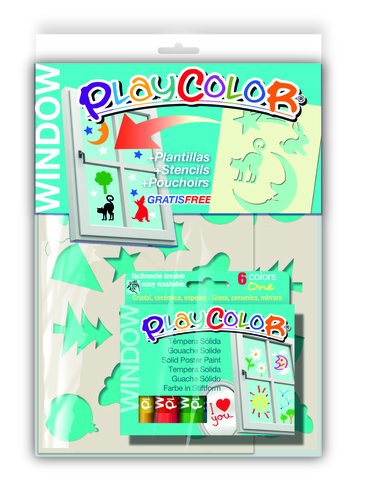 Playcolor Pack Window 6 Témperas Sólidas Colors One con Plantillas para Decoración Playcolor Pack Window 6 Témperas Sólidas Colors One con Plantillas para Decoración