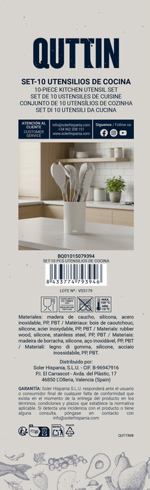 Inde Set de 10 Piezas Utensilios de Cocina con Espátulas y Cucharones, Dimensiones: 10,1 cm (Largo) x 10,2 cm (Ancho) x 32,9 cm (Alto) (12 Unidades)