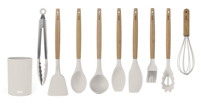 Inde Set de 10 Piezas Utensilios de Cocina con Espátulas y Cucharones, Dimensiones: 10,1 cm (Largo) x 10,2 cm (Ancho) x 32,9 cm (Alto) (12 Unidades)