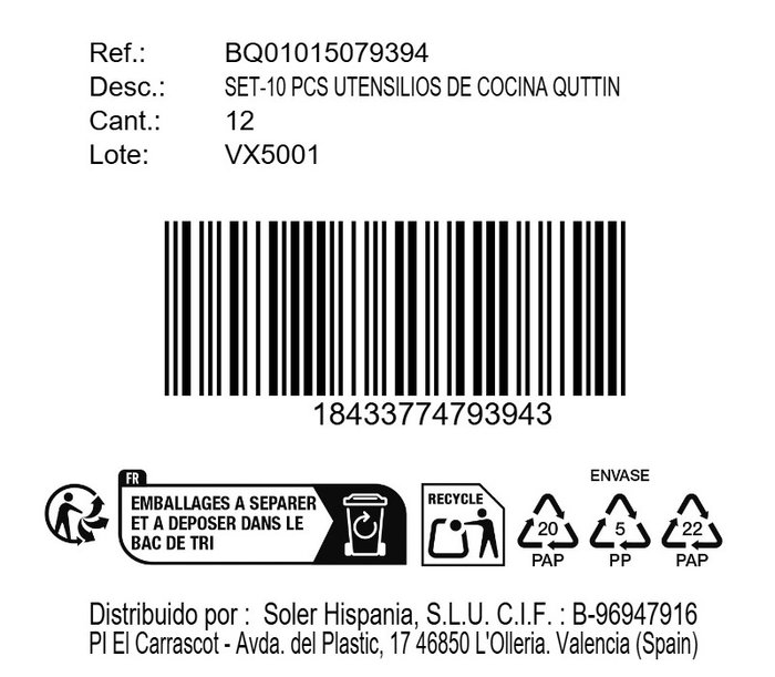 Inde Set de 10 Piezas Utensilios de Cocina con Espátulas y Cucharones, Dimensiones: 10,1 cm (Largo) x 10,2 cm (Ancho) x 32,9 cm (Alto) (12 Unidades)