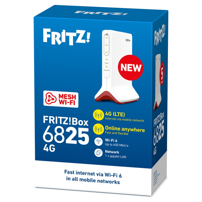 AVM FRITZ!Box 6825 4G Router de Sobremesa con Wi-Fi 6, Banda Única 2.4 GHz, Conexión 4G LTE, Blanco