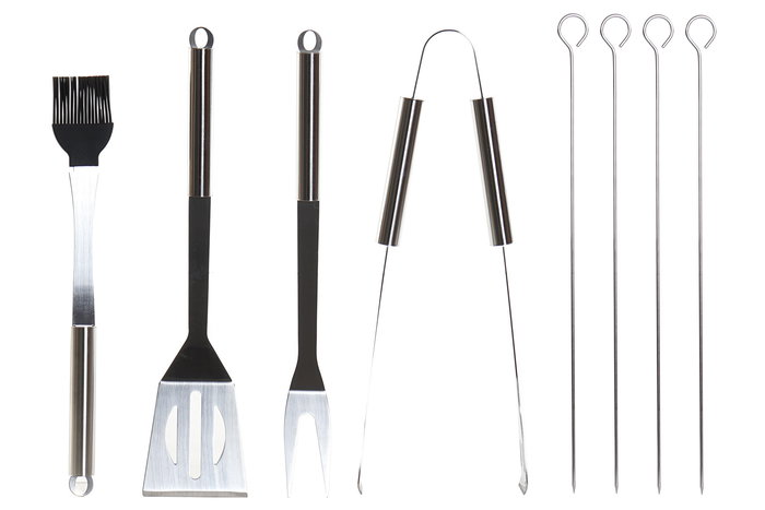 DKD Home Decor Barbacoa Terraza Y Jardin Negro Plateado 39 x 11.5 x 5 cm Set de 10