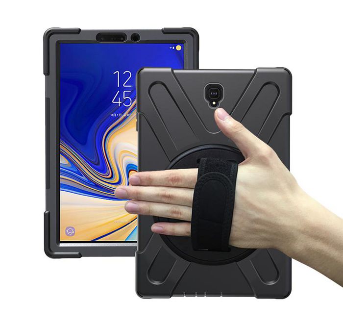 eSTUFF Funda Defender para Galaxy Tab A 10.5 AUSTIN Negra a prueba de golpes, diseño de tres capas, con correa de mano y hombro