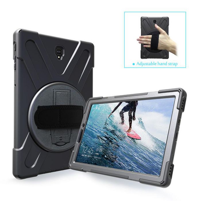 eSTUFF Funda Defender para Galaxy Tab A 10.5 AUSTIN Negra a prueba de golpes, diseño de tres capas, con correa de mano y hombro