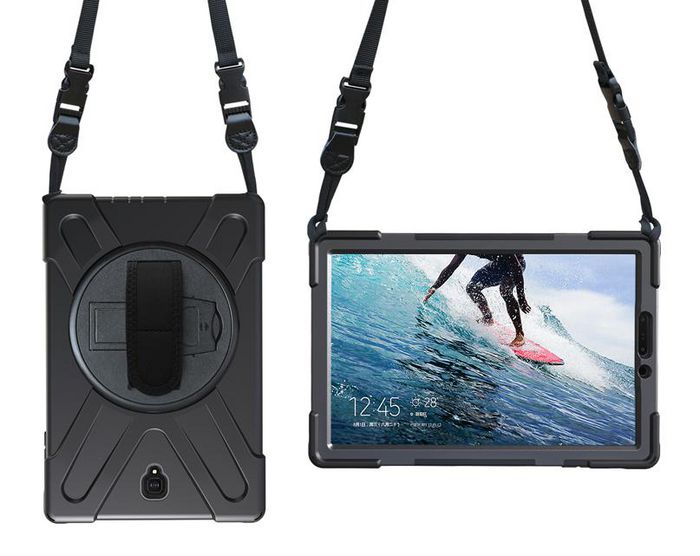 eSTUFF Funda Defender para Galaxy Tab A 10.5 AUSTIN Negra a prueba de golpes, diseño de tres capas, con correa de mano y hombro
