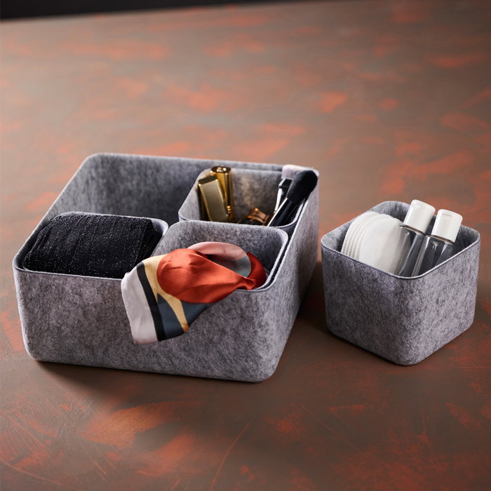 Day Juego de 5 Cestos Gris de Fieltro, 1 Cesto Grande 25x25cm y 4 Pequeños 12x12cm