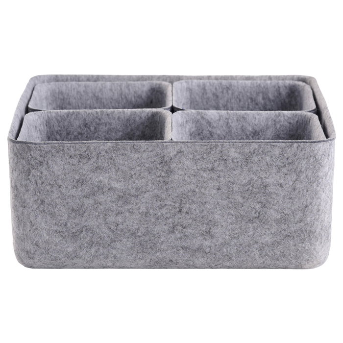 Day Juego de 5 Cestos Gris de Fieltro, 1 Cesto Grande 25x25cm y 4 Pequeños 12x12cm