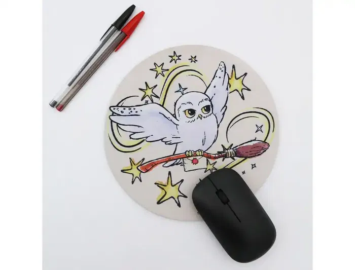 Wondee Alfombrilla de Ratón Redonda Harry Potter Hedwig Antideslizante Control Preciso 200 mm