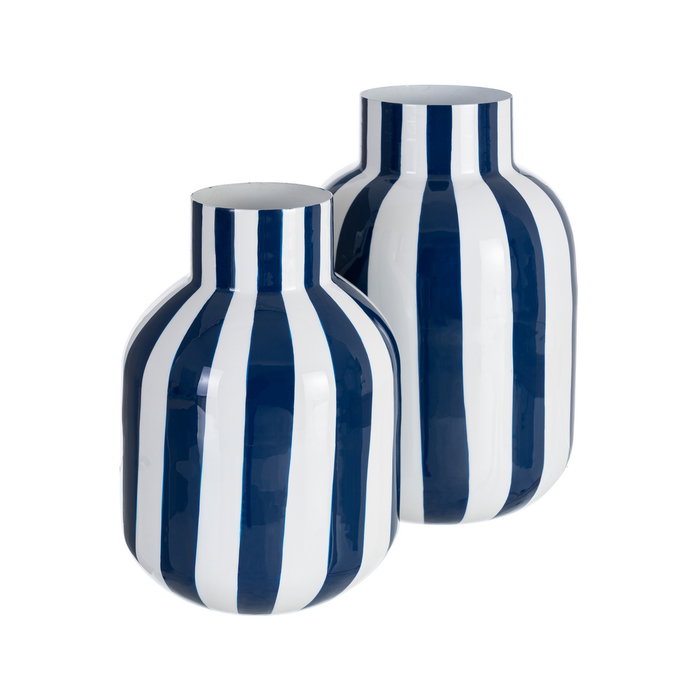 Jarrón Rayas Azul Metal Decoración 18 X 18 X 30 cm