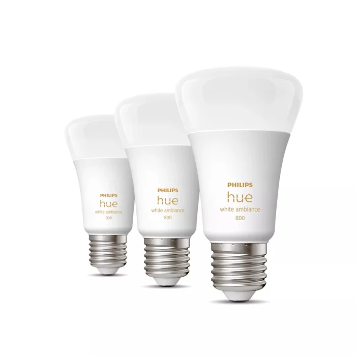 Philips Hue White Ambiance 8719514328266 Bombilla LED Inteligente Bluetooth E27 A60 9W (Equivalente 60W), Luz Blanca Cálida a Fría 2200-6500K, Paquete de 3
