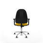 Silla de oficina Algarra con mecanismo Contacto permanente básico tapizada con Tela color Amarillo. Equipada con Base cromada, Brazos 1Dy Topes