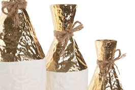 DKD Home Decor Jarrón Metal Dorado Blanco 14 x 68 x 14 cm Set 3 Piezas Referencia 13x56/13x46